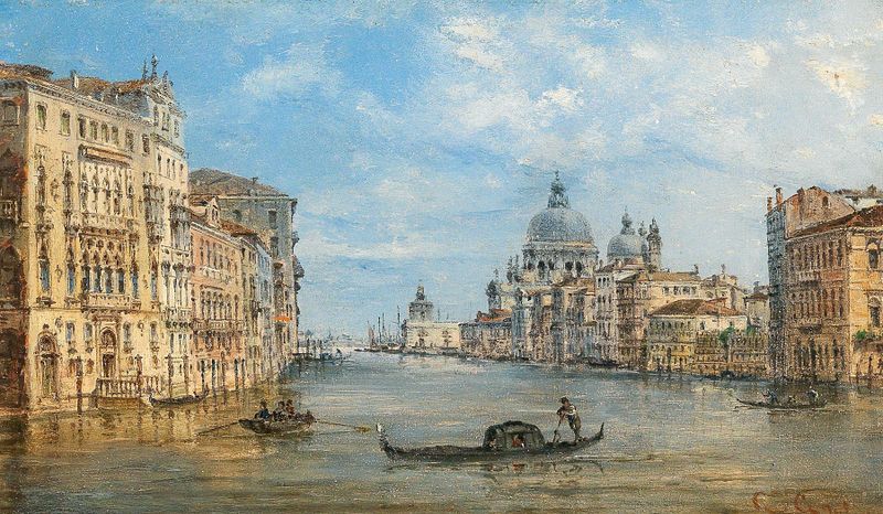 Landscape of the Grand Canal in Venice by Giovanni Grubacs, oil painting