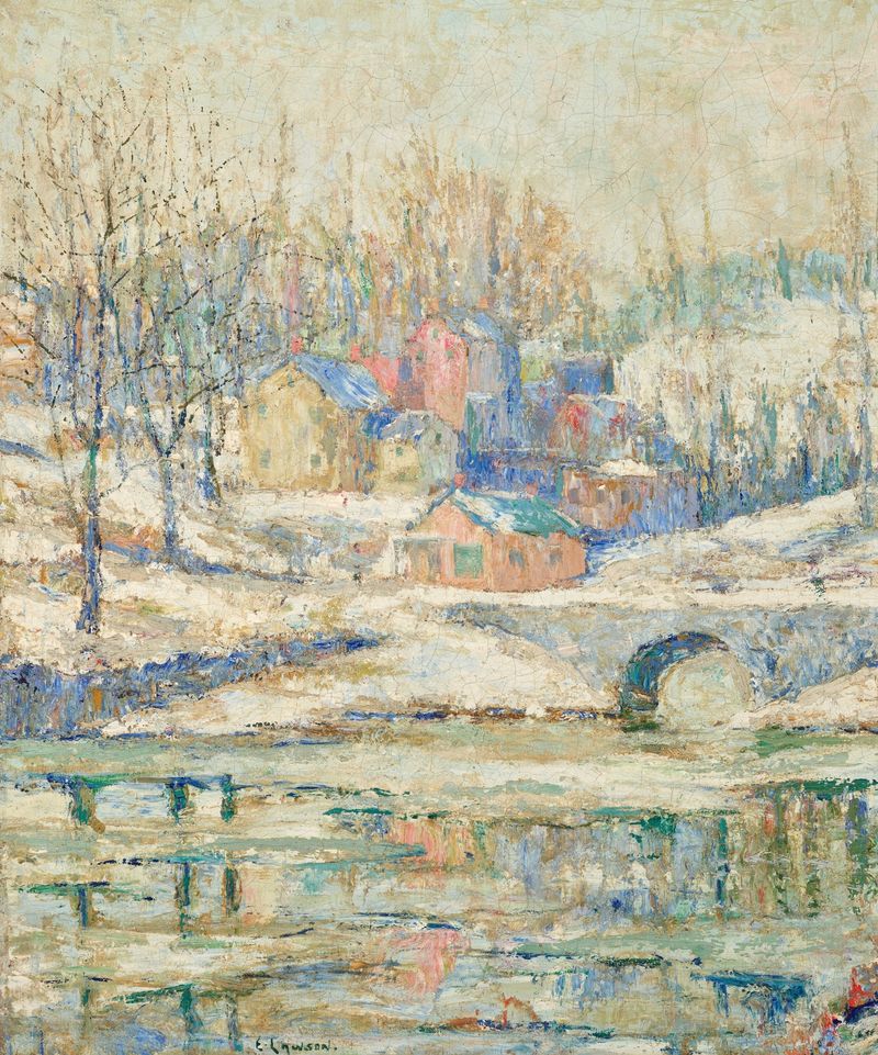 Paisaje invernal con un arroyo, óleo sobre lienzo de Ernest Lawson