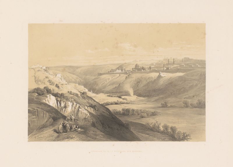 Paisaje de Jerusalén al amanecer, pintura al óleo de François Stroobant