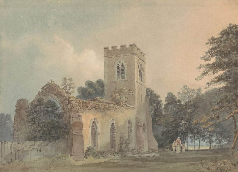 Gothic architecture of Old Church of St. Lawrence by Samuel Davis, featuring sunlight through stained glass.