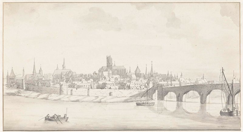 Landscape of Nevers city at dawn, oil on canvas by Jan van Call.