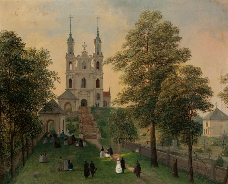 Escena religiosa con una figura solitaria en luz, pintura al óleo de Jan Chrucki