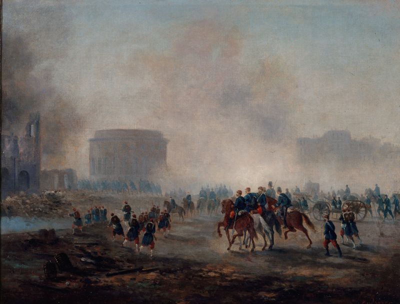 La Rotonde de la Villette cernée par les troupes versaillaises by Gustave Boulanger, oil painting