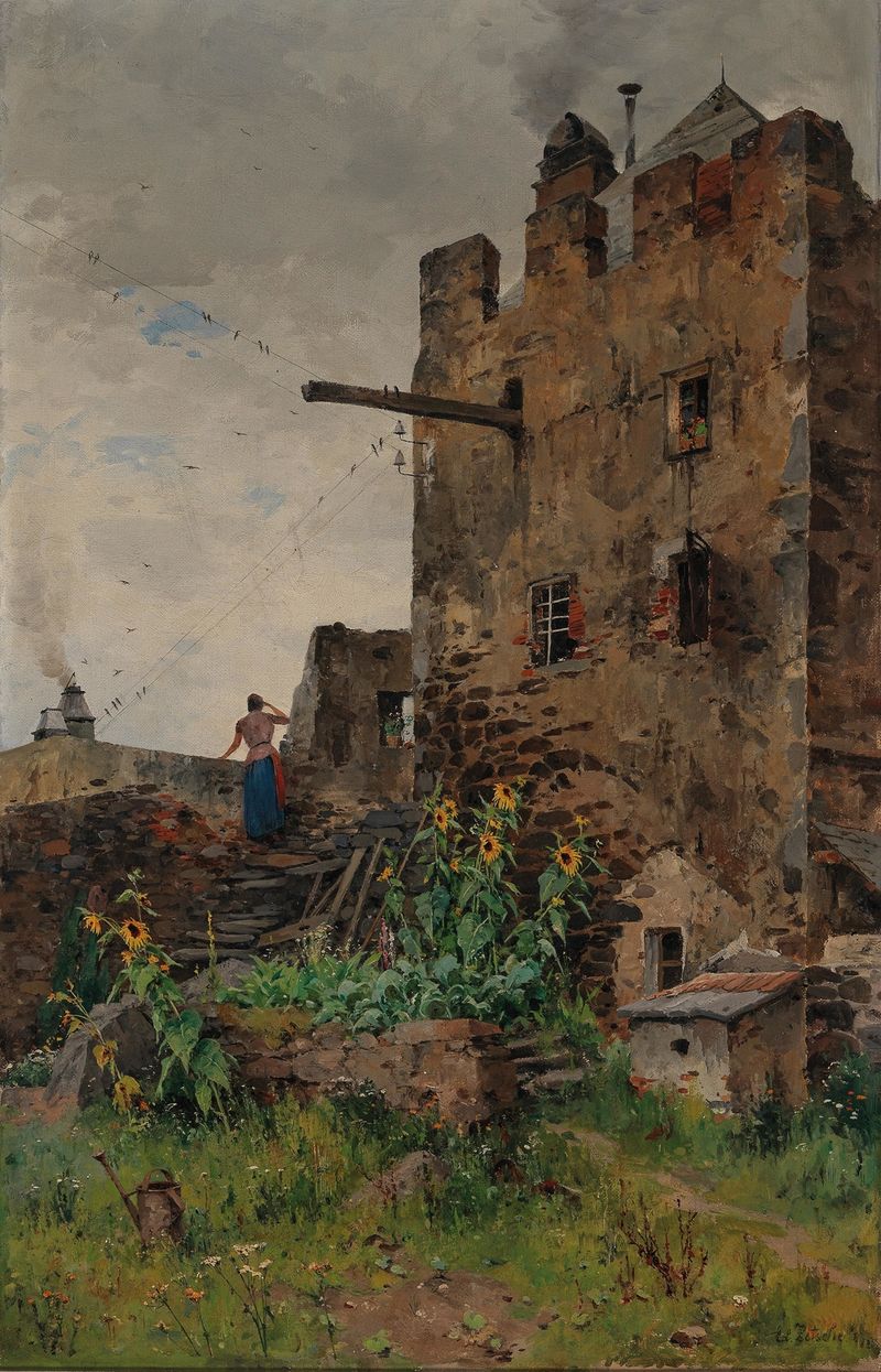Wachau, Scene of Dürnstein by Eduard Zetsche, oil painting depicting ruins and valley.