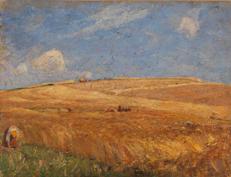 Landschaft mit Kornfeld de Gustav Kampmann, impressionismo, paisagem, pintura a óleo