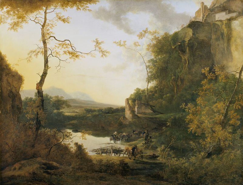 Italian landscape with a pool, oil painting by Willem de Heusch