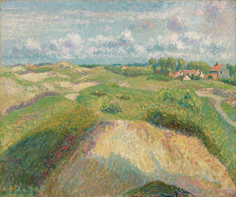Paisagem de dunas e luz solar de Camille Pissarro, óleo sobre tela