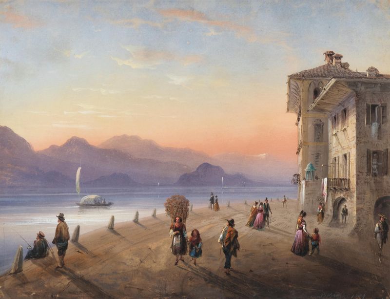 Palazzo Borromeo on Lake Maggiore, oil painting by Carlo Bossoli