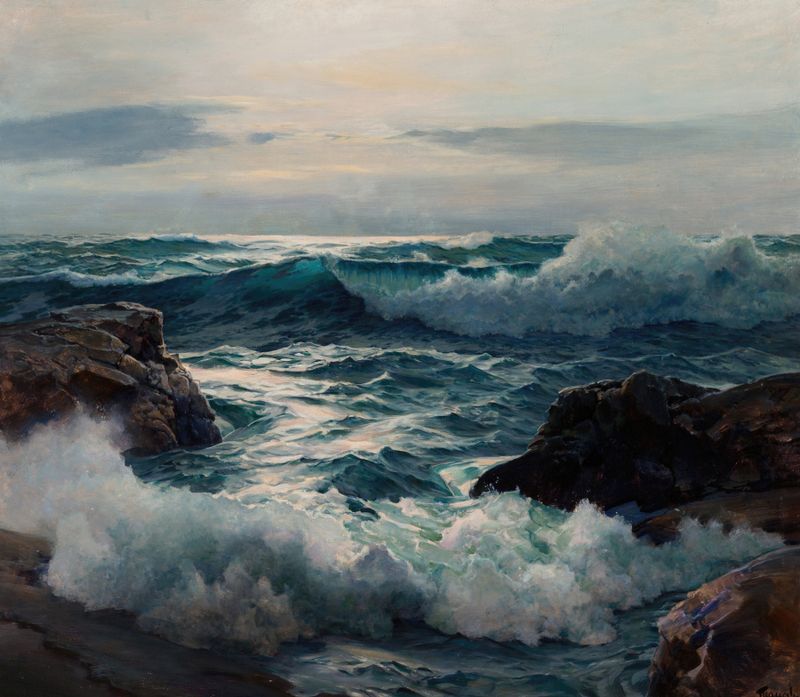 The Invading Surf by Frederick Judd Waugh, oil painting depicting powerful ocean waves.