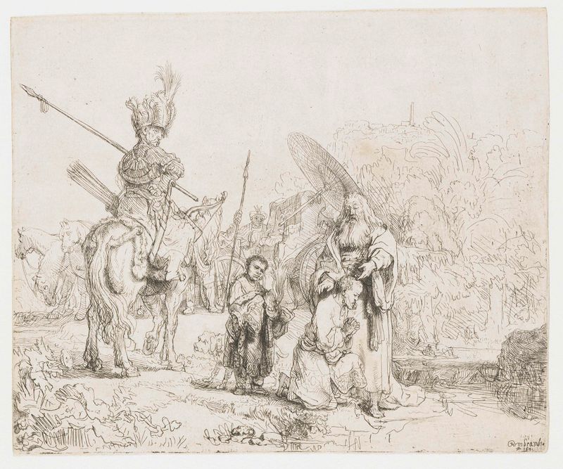 O Batismo do Eunuco, gravura de Rembrandt van Rijn mostrando uma cena de batismo com elementos etíopes.