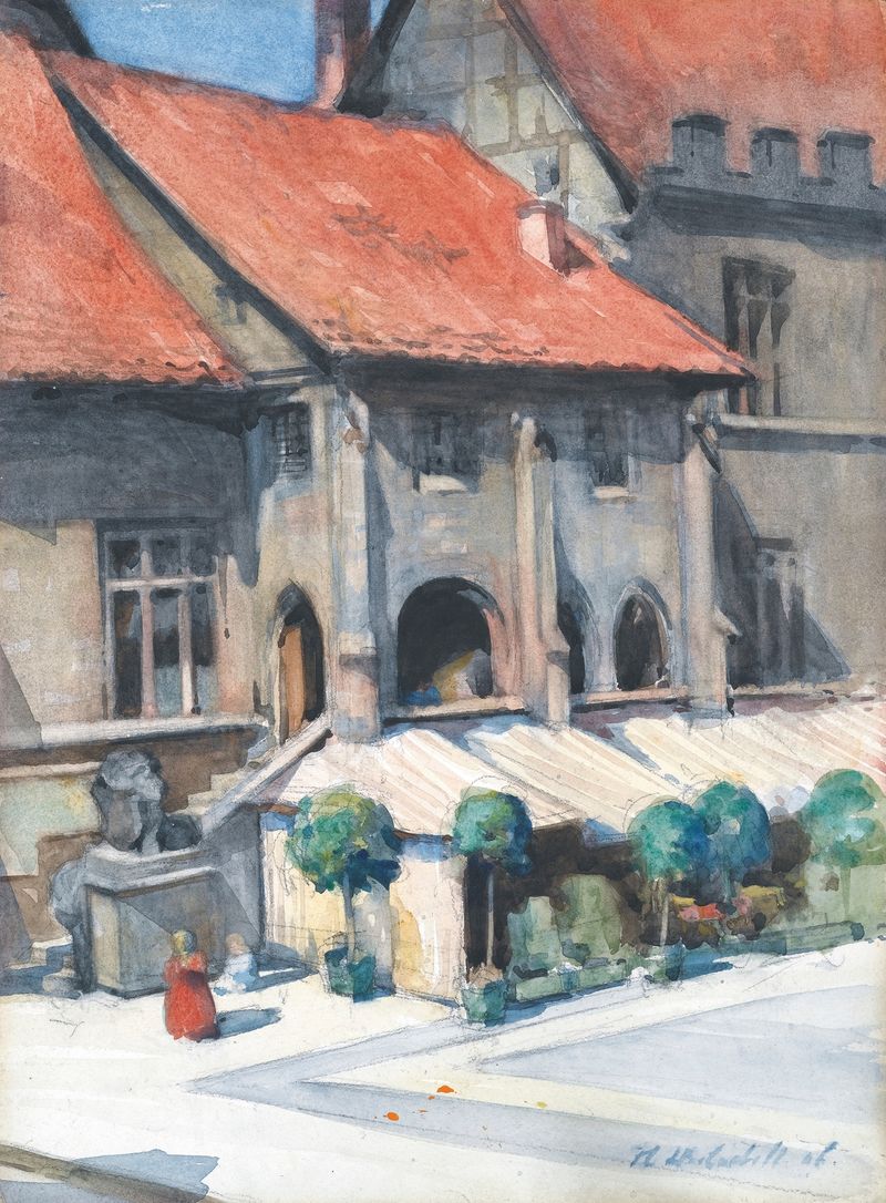 The Rathaus, Göttingen by Francis Campbell Boileau Cadell, oil painting depicting urban architecture