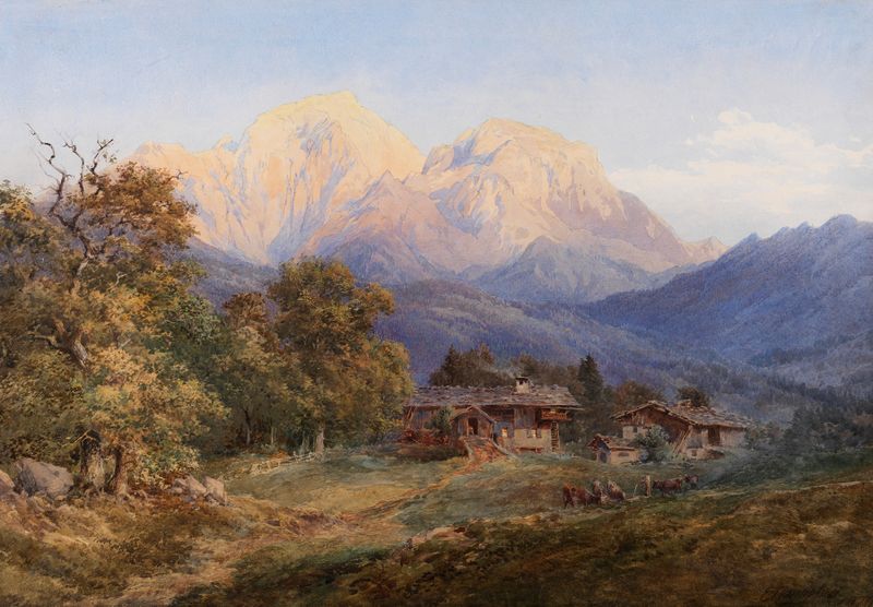 Paisaje de Hoher Göll, Berchtesgaden por Edward Theodore Compton, pintura al óleo