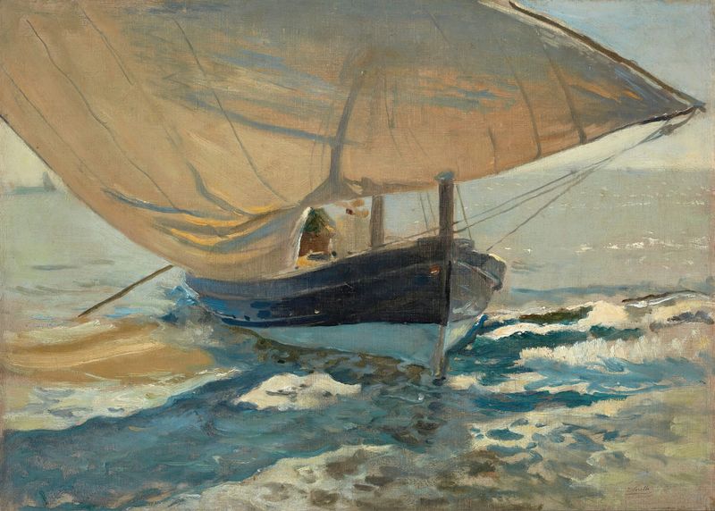 Fishing boats on the beach, oil on canvas by Joaquín Sorolla