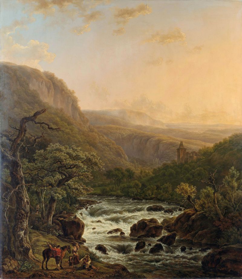 River in the Ardennes at Sunset, oil on canvas by Henri van Assche