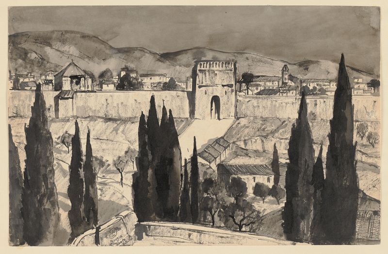 Landscape featuring architecture and sunlight by Hermann Lismann, 1923