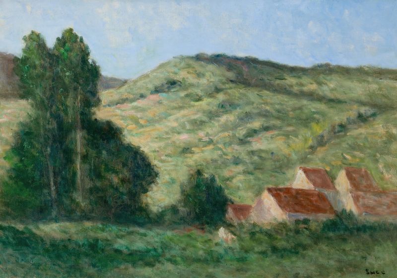 Paisaje con río y reflejos de luz solar, de Maximilien Luce, pintura al óleo.