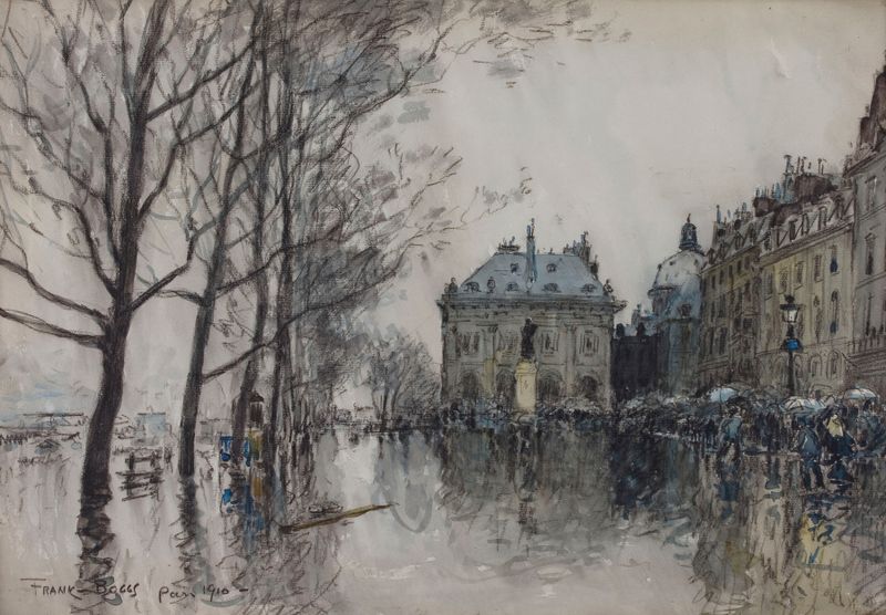 Le quai Malaquais by Frank Myers Boggs, oil on canvas depicting a riverside scene with reflections.