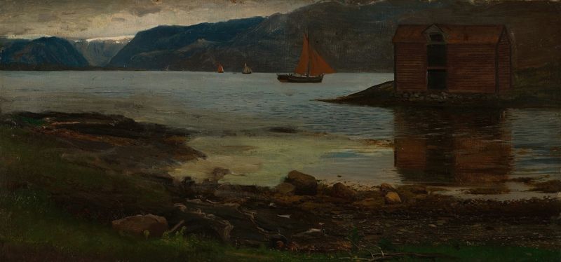 Paisagem de Gjermundshavn, Hardanger de Amaldus Nielsen, óleo sobre tela