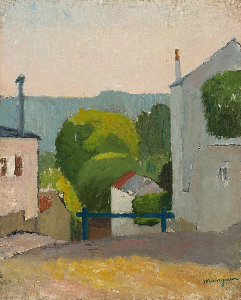 Le Raincy by Henri Manguin, oil painting featuring a vibrant landscape in rich blues and greens.