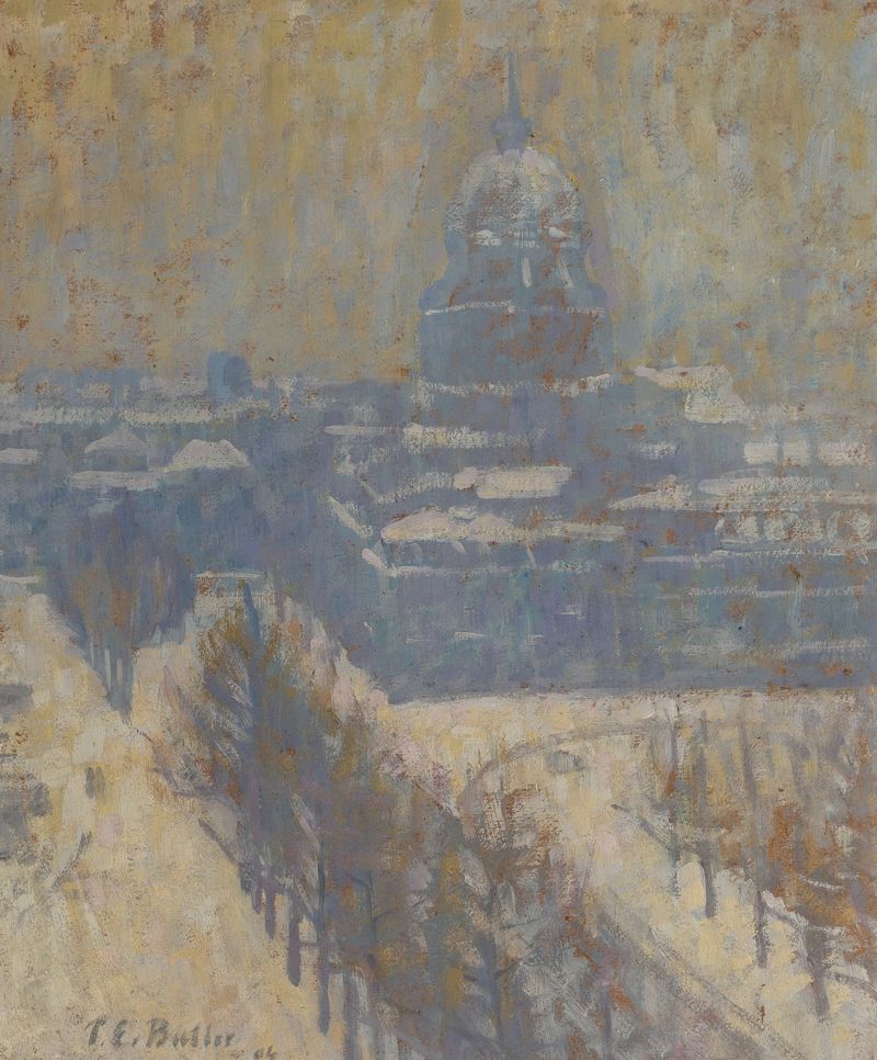Les Invalides, Paris by Theodore Earl Butler, impressionism, depicting a dome under sunlight