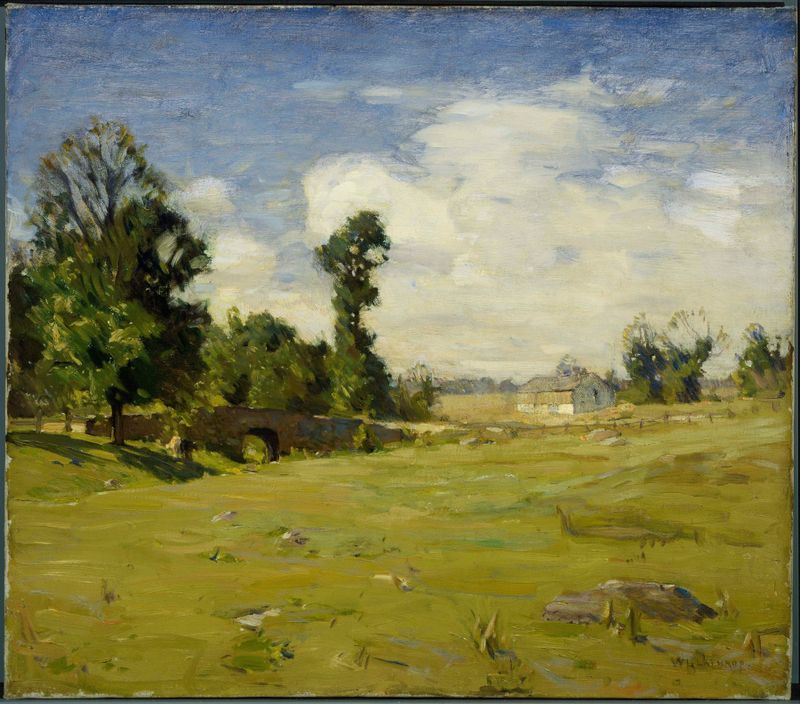 Ely’s Bridge by William Langson Lathrop, impressionism, depicting a bridge over a river