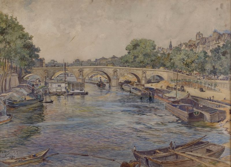 La Seine au pont-Marie, en 1899 de Frédéric Houbron, que representa un paisaje fluvial con colores suaves.