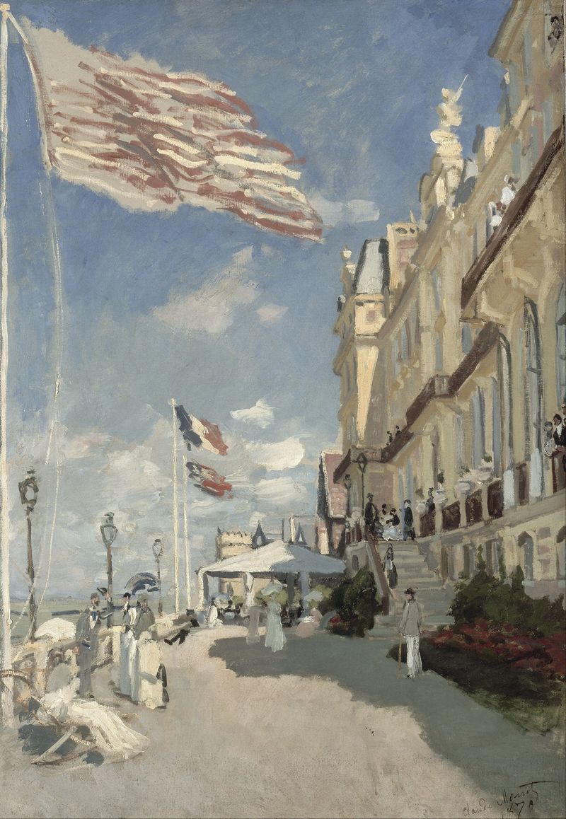 Hôtel des roches noires. Trouville de Claude Monet, óleo sobre tela que retrata um hotel à beira-mar.