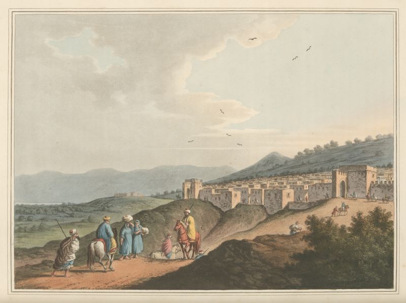 Ciudad de Belén, en Palestina de Luigi Mayer, óleo que representa un paisaje urbano vibrante.
