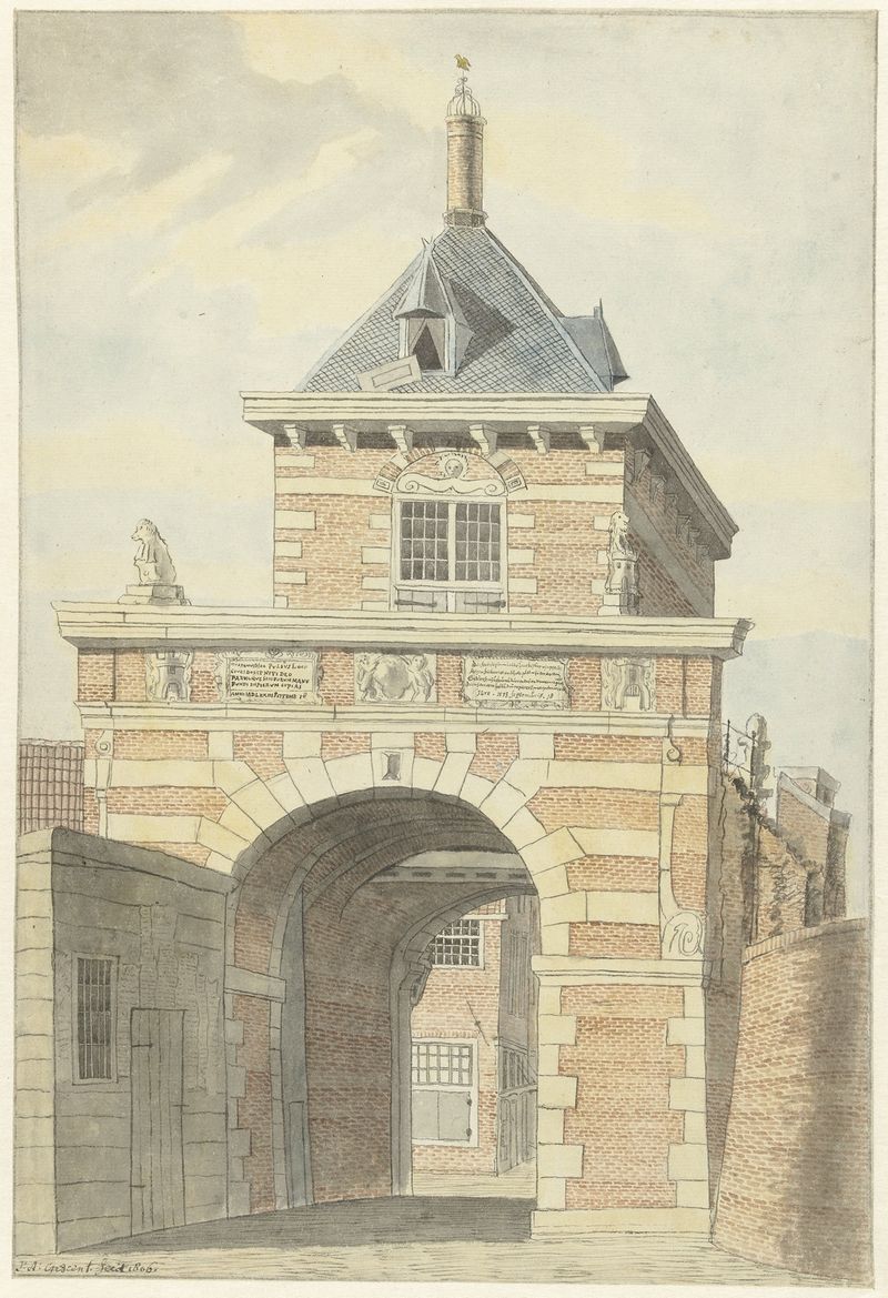 Paisagem de um antigo arco em óleo sobre tela de Jacobus Andreas Crescent