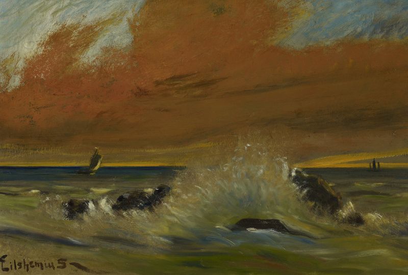 Paisaje de atardecer en óleo sobre lienzo de Louis Eilshemius