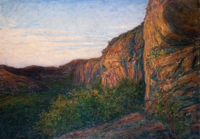 Paisaje de Karl Nordström, óleo que representa suaves colinas y un cielo alto.