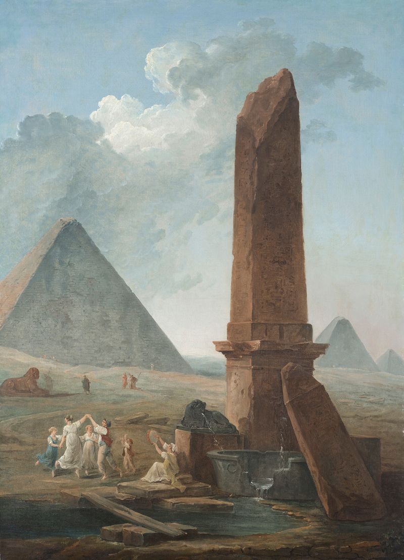 La Farandole en medio de monumentos egipcios, óleo de Hubert Robert