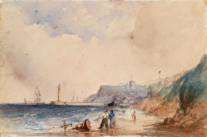 Paisagem costeira ao crepúsculo, óleo sobre tela de Joseph Clayton Bentley