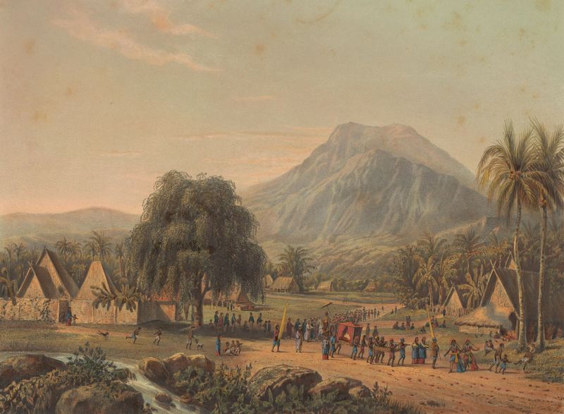 Cena de gênero com uma procissão em Java, óleo sobre tela de Johan Conrad Greive