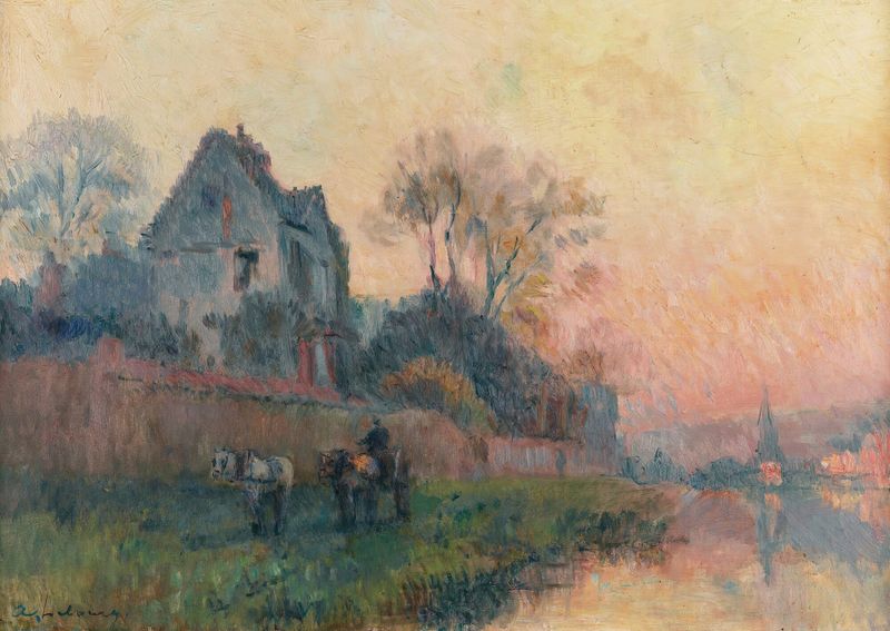 Bords De Seine À Chatou de Albert Lebourg, Impressionismo, paisagem com rio e reflexos de luz