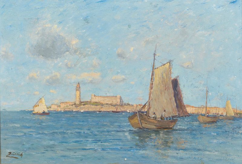 Escena marina que representa las olas del Adriático, óleo de Andor Züllich Von Züllborn