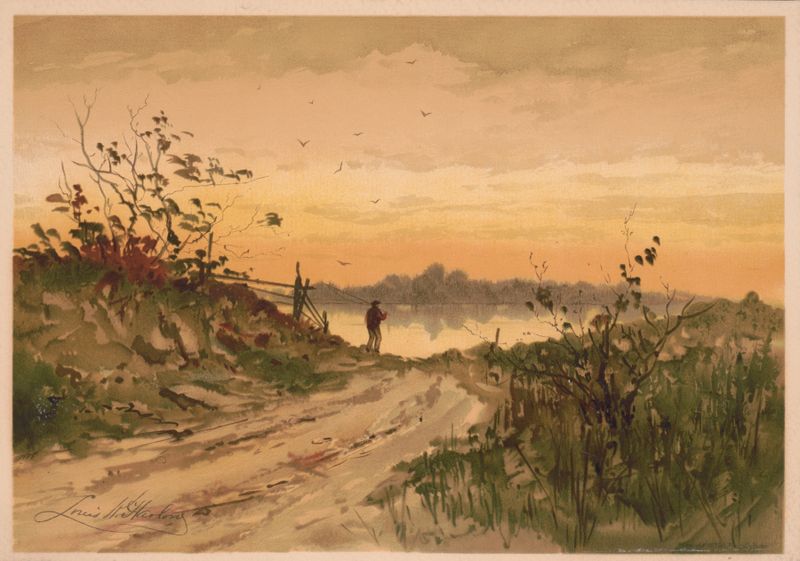 Paisaje impresionista de Louis Kinney Harlow que representa un amanecer tranquilo.