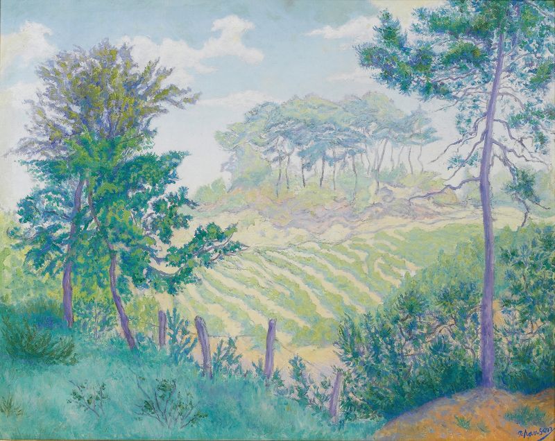 Vinhedos sob pinheiros, óleo sobre tela de Paul Ranson