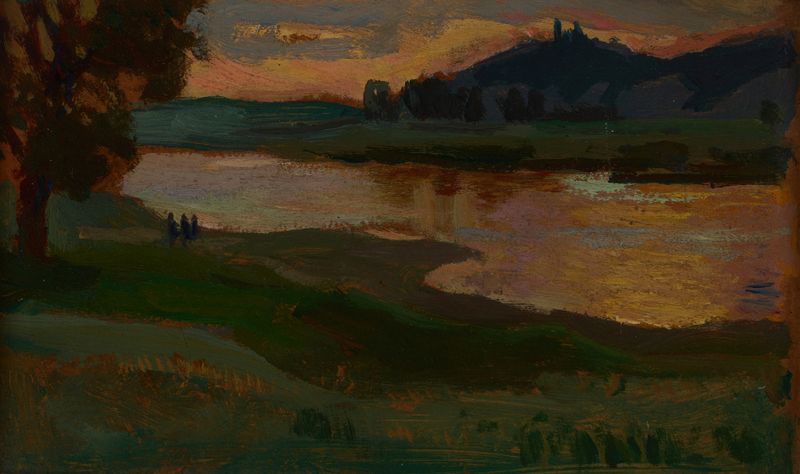Bielany at Dusk, oil on canvas by Jan Stanisławski, dark trees silhouetted against a twilight sky.