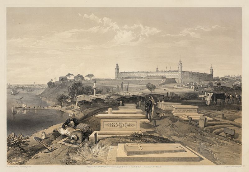 Hospital e cemitério em Scutari por William Simpson, pintura a óleo