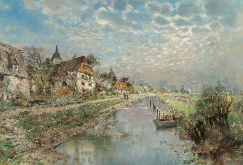 Vorfrühling de Karl Heffner, paisagem impressionista, pintura a óleo