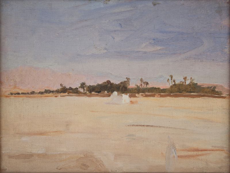 Sahara (O Sirocco no Deserto) pintura a óleo de Jan Ciągliński retratando dunas de areia douradas sob a luz do sol.