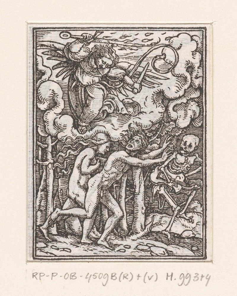Gravura de Hans Holbein retratando o desespero de Adão no Jardim do Éden
