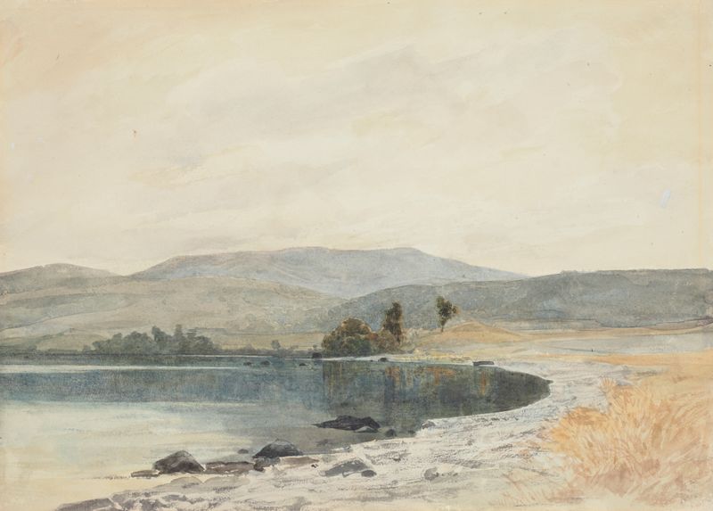 Pintura al óleo de James Crowe Richmond que representa un lago sereno con suaves olas.