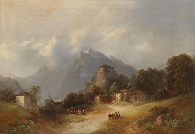 Landschaft de Franz Barbarini, realismo, retratando um prado sob um céu nublado