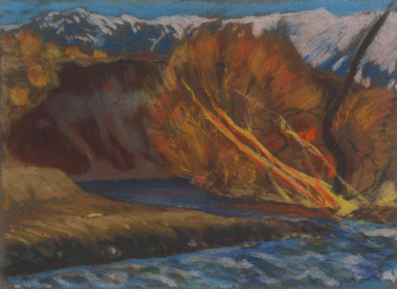 Autumn Mood by the River in the Valley, oil painting by Zolo Palugyay