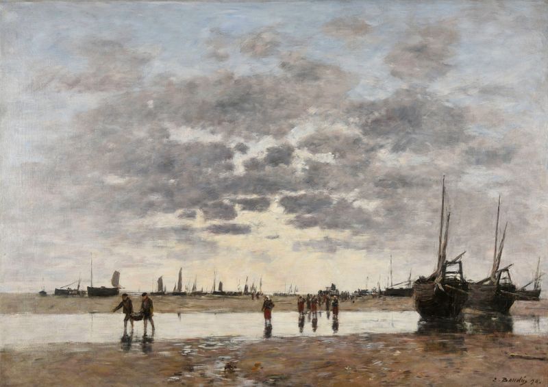 Cena marinha com barcos voltando para a costa, pintura a óleo de Eugène Boudin