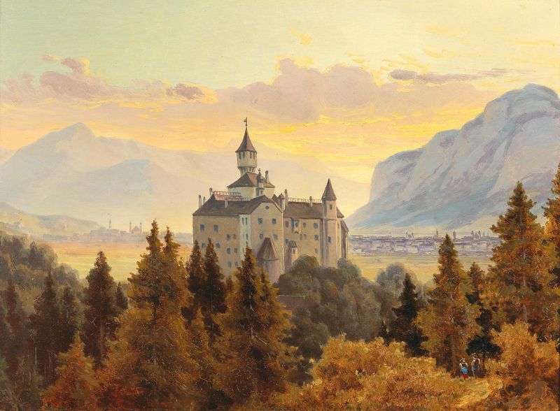 View of Schloss Ambras near Innsbruck, oil on canvas by Edmund Von Wörndle