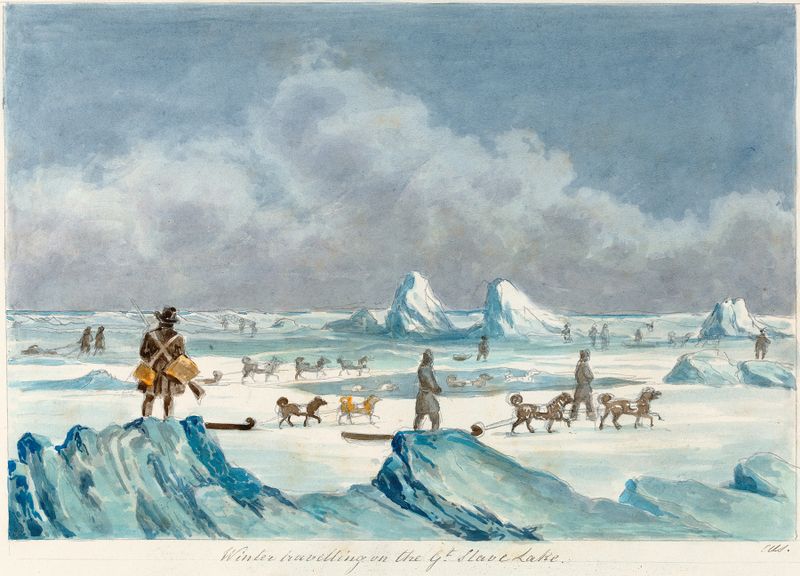 Paisagem de inverno com figuras viajando sobre o gelo, óleo sobre tela de Charles Hamilton Smith