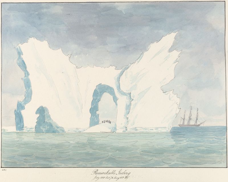 Paisaje que representa un iceberg con tonos azules, de Charles Hamilton Smith, pintura al óleo
